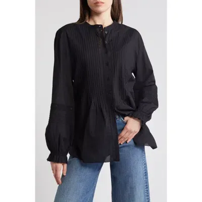 Treasure & Bond Pintuck Cotton Poplin Button-up Shirt In Black