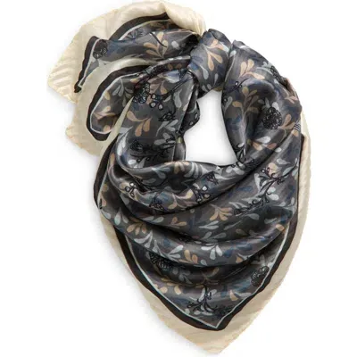 Treasure & Bond Pleated Satin Scarf In Grey- Blue Climbing Floral