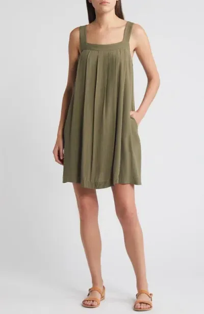 Treasure & Bond Pleated Sleeveless Shift Minidress In Olive Kalamata