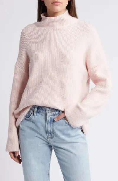 Treasure & Bond Relaxed Turtleneck Cotton Blend Sweater In Pink Sepia