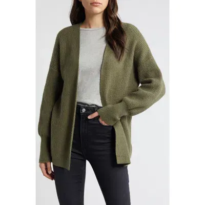 Treasure & Bond Rib Bishop Sleeve Cardigan In Olive Kalamata