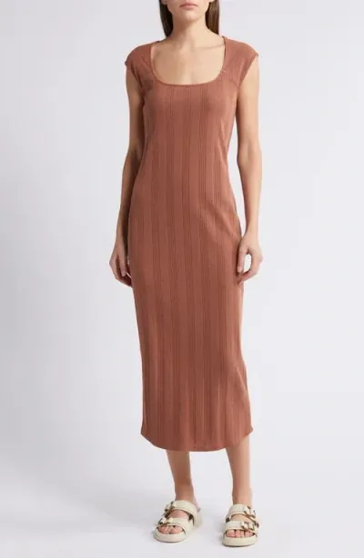 Treasure & Bond Rib Square Neck Midi Dress In Rust Sequoia