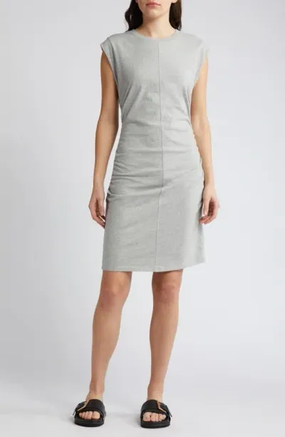 Treasure & Bond Ruched Organic Cotton Cap Sleeve Dress In Grey Heather