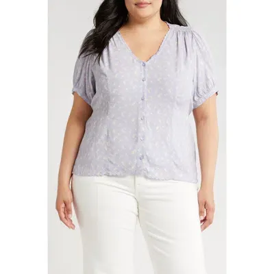 Treasure & Bond Scallop Trim Button-up Top In Purple- Ivory Little Paris