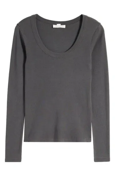 Treasure & Bond Scoop Neck Long Sleeve Cotton & Modal T-shirt In Black Jet