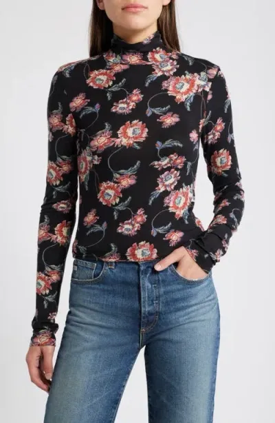 Treasure & Bond Sheer Layering Turtleneck In Black Wander Floral