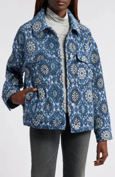 Treasure & Bond Tapestry Jacquard Trucker Jacket In Blue Medallion Jacquard