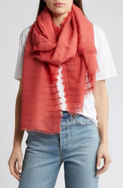 Treasure & Bond Textured Stripe Fringe Trim Scarf In Red Cranberry