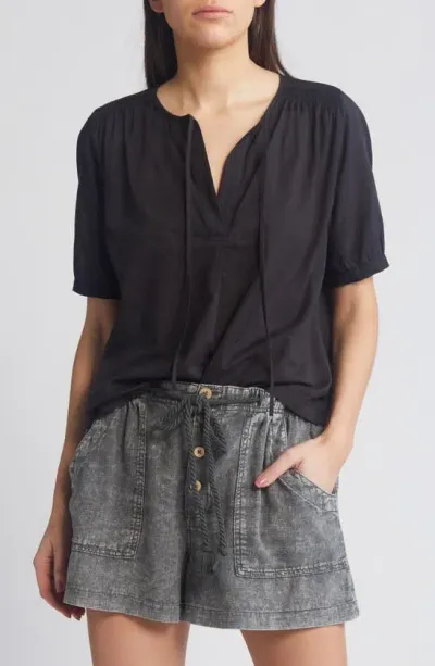 Treasure & Bond Tie Neck Cotton Top In Black