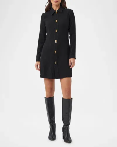 Trina Turk Barika Crinkled Button-down Mini Shirtdress In Black