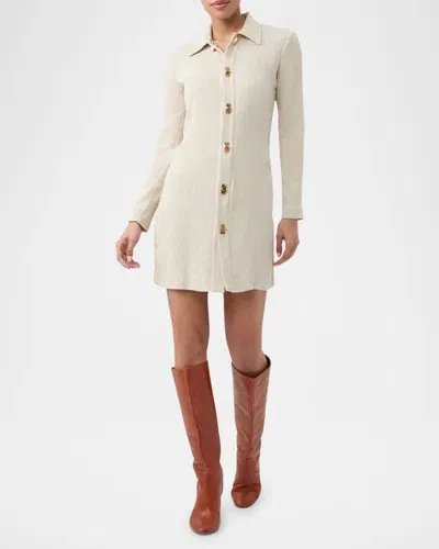 Trina Turk Barika Crinkled Button-down Mini Shirtdress In Sahara Stone