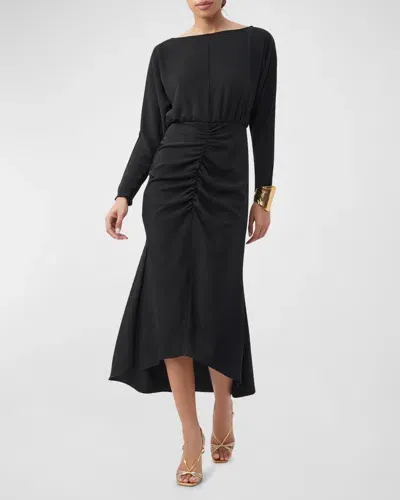 Trina Turk Behati Ruched High-low Midi Dress In Black