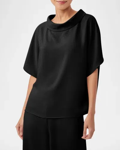 Trina Turk Honeysuckle Shimmer Funnel-neck Top In Black