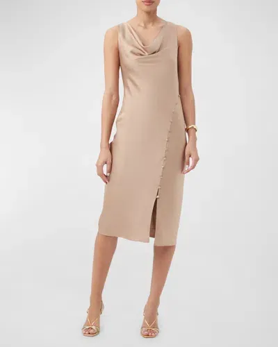 Trina Turk Kwame Cowl-neck Satin Midi Dress In Camel