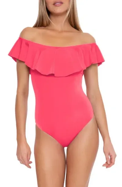 Trina Turk Monaco Off The Shoulder Ruffle One-piece Swimsuit In Geranium