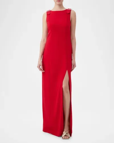 Trina Turk Nevie Buckle-embellished Sleeveless Gown In Red Spark