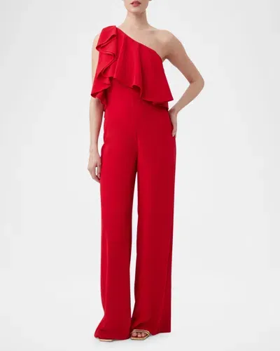 Trina Turk Royal One-shoulder Ruffle Jumpsuit In Red Spark