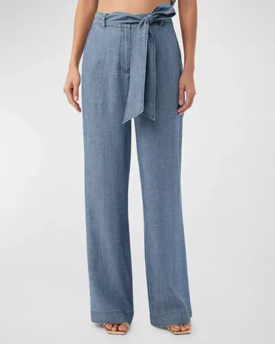 Trina Turk Tonga Wide-leg Chambray Pants In Indigo