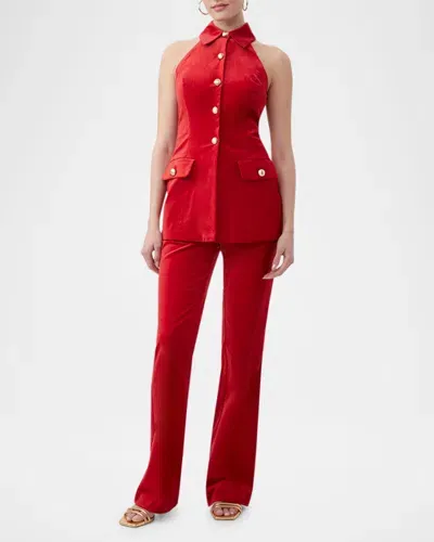 Trina Turk Westport Flare-leg Velveteen Pants In Red Spark