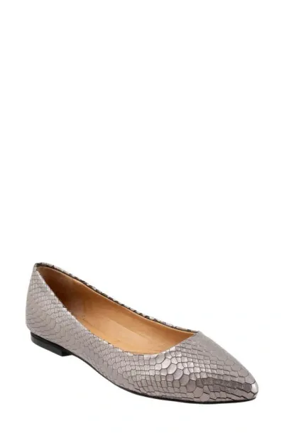 Trotters Estee Ballet Flat In Pewter Snake