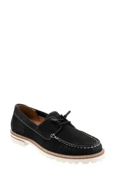 Trotters Farah Boat Shoe In Black Nubuck