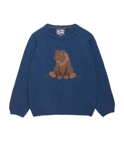 Trotters Kids' Grizzly Bear Sweater In Blue