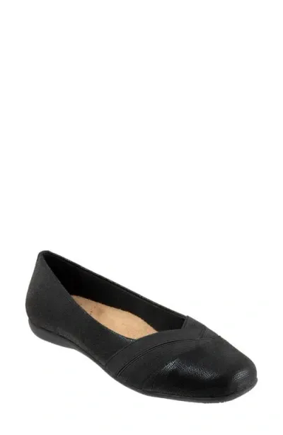 Trotters Stella Flat In Black Lizard