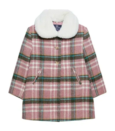 Trotters Kids' Wool Check Darcy Coat In Pink