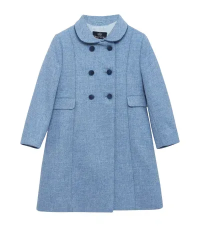 Trotters Kids' Wool Double-breasted Coat In Blue