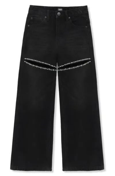 Truce Kids' Rhinestone Embellished Slit Jeans In Black