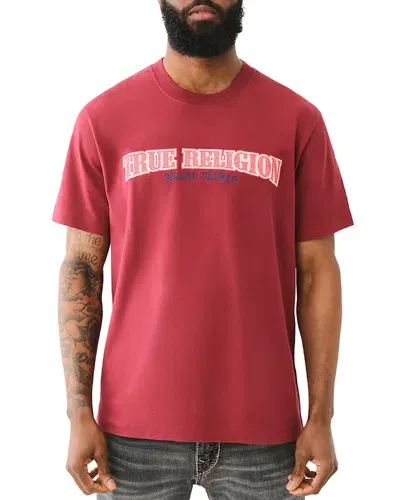 True Religion Cross Stitch Cotton Logo Graphic Tee In Cabernet