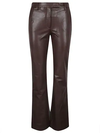 True Royal Faux Leather Flared Trousers In Brown