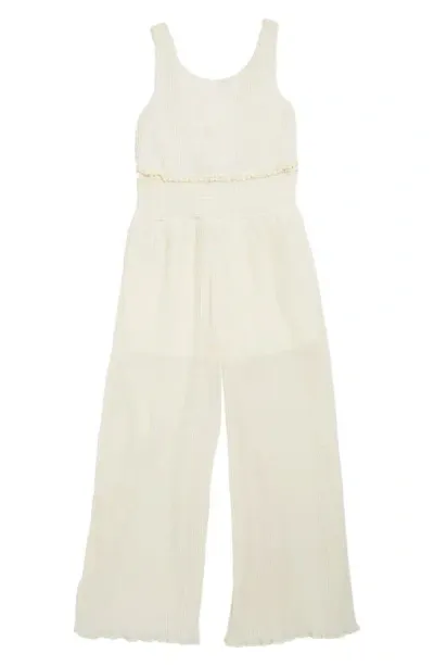 Truly Me Kids' Sleeveless Plissé Jumpsuit In Cream