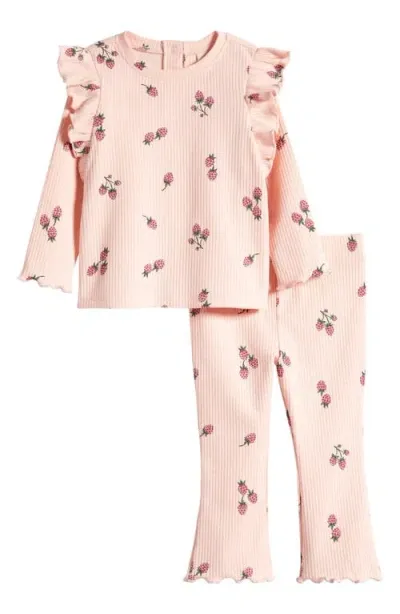 Tucker + Tate Babies'  Sweet Ruffle Print Long Sleeve T-shirt & Flare Pants Set In Pink English Berry Harvest