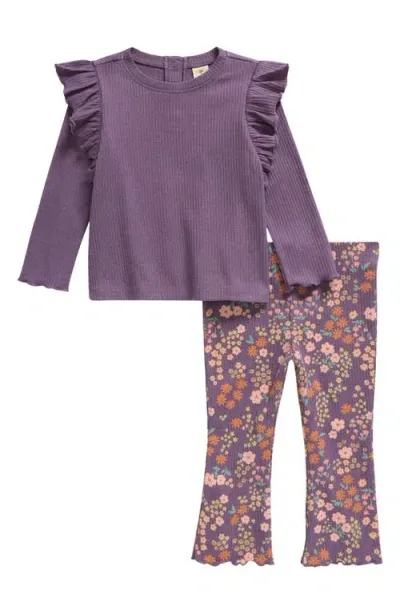 Tucker + Tate Babies'  Sweet Ruffle Print Long Sleeve T-shirt & Flare Pants Set In Purple Montana- Purple Floral