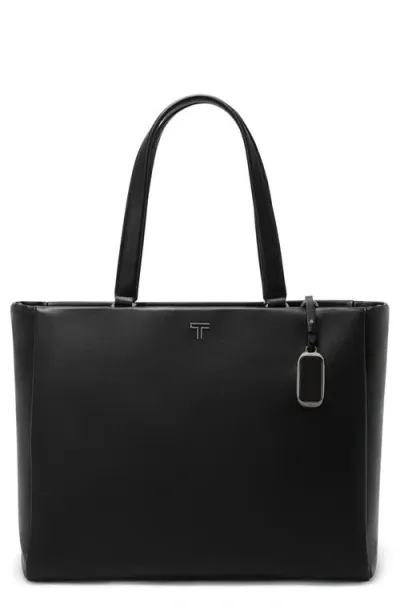 Tumi Large Vail Leather Tote In Black,gunmetal