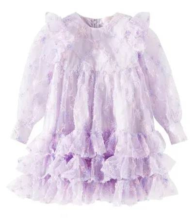 Tutu Du Monde Kids' Broderie Ruffled Tulle Dress In Purple