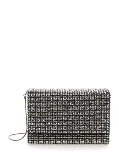 Twentyfourhaitch Splendente Clutch Fully Crystals Con Tracollina Sganciabile. 17,5 X 11,5 X 8 Cm In Grey