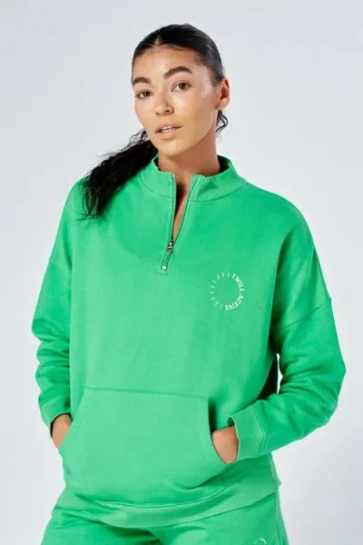 Twill Active Essentials Oversized Funnel Neck Zip-up Sweatshirt In Green