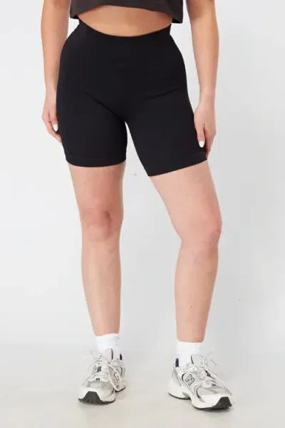 Twill Active Recycled Seamless Rib High Waist Bike Shorts In Black