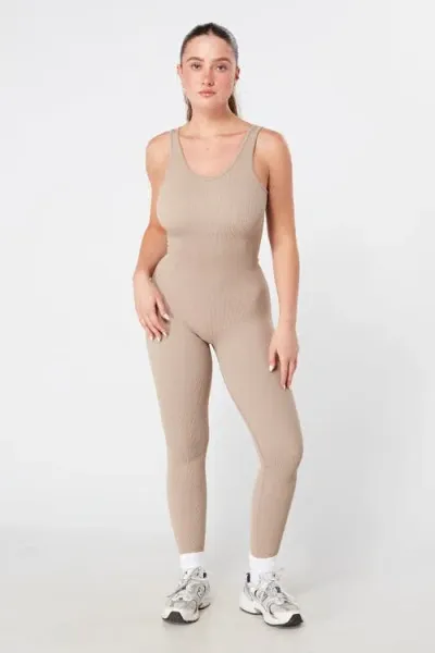 Twill Active Recycled Seamless Rib Unitard In Mocha