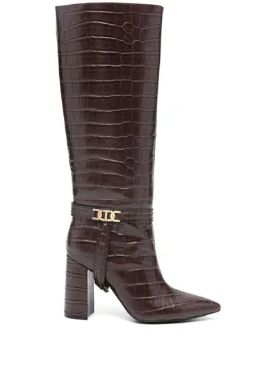 Twinset 100mm Croc-effect Boots In Brown