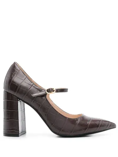 Twinset 100mm Embossed Crocodile Effect Pumps In Brown