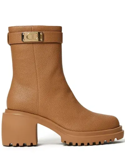 Twinset 70mm Logo-plaque Ankle Boots In Braun