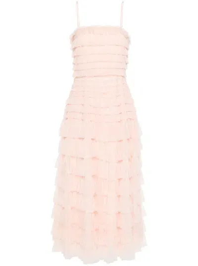 Twinset Ruffled-tulle Midi Dress In Pink