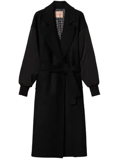 Twinset Belted Coat In Schwarz