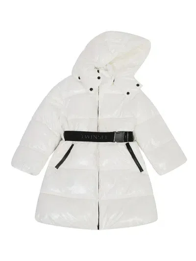 Twinset Kids' Belted Puffer Jacket In White