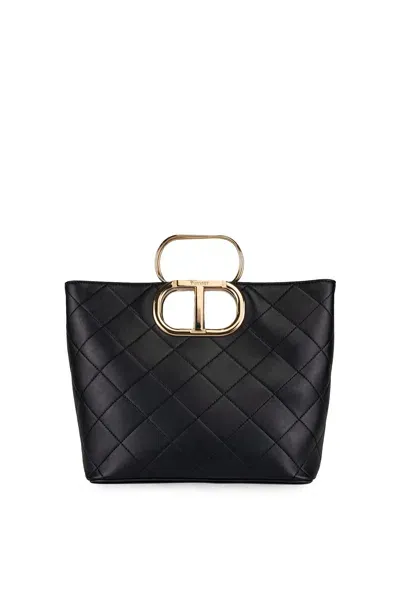 Twinset Black Quilted Effect Lila Shopper Bag In Nero