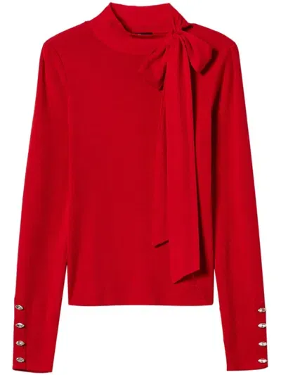 Twinset Bow-detailing High-neck Jumper In Red