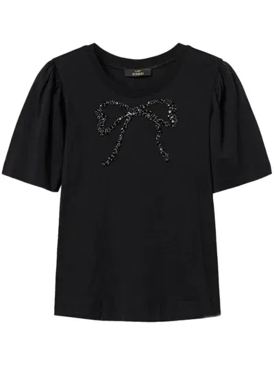 Twinset Bow Embroidery T-shirt In Black